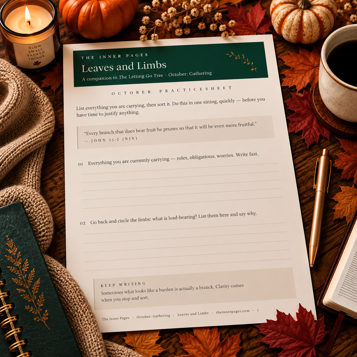 Leaves and Limbs — Letting Go Worksheet for Sorting What You Carry (Free Printable PDF)