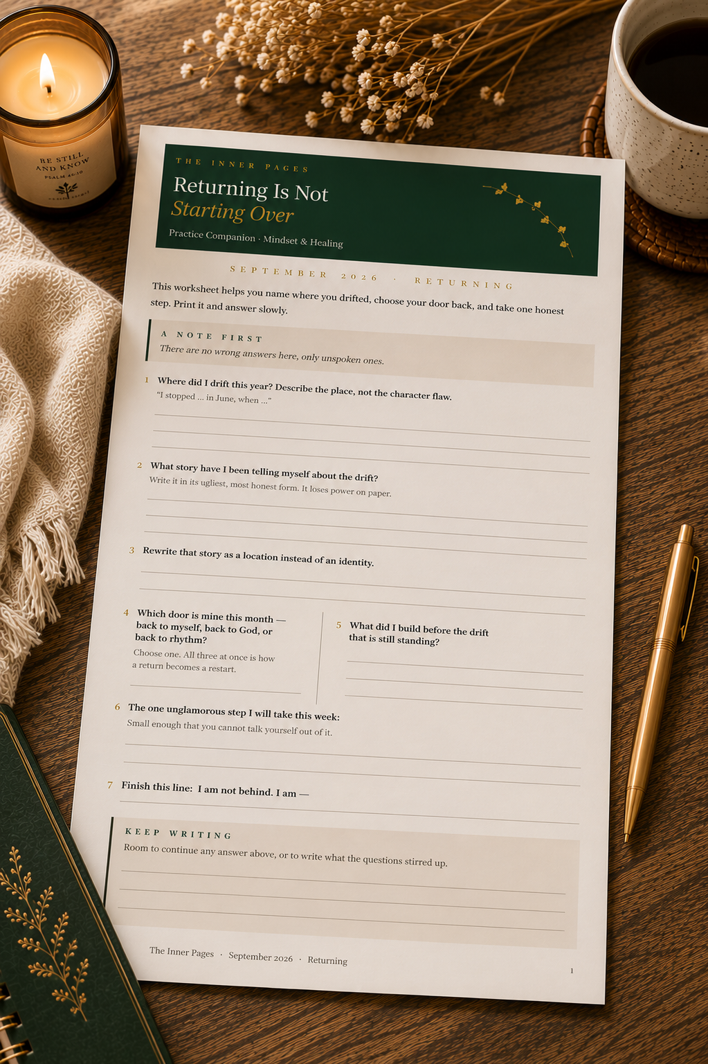 Returning Is Not Starting Over — Worksheet for Getting Back on Track After Drifting (Free Printable PDF)