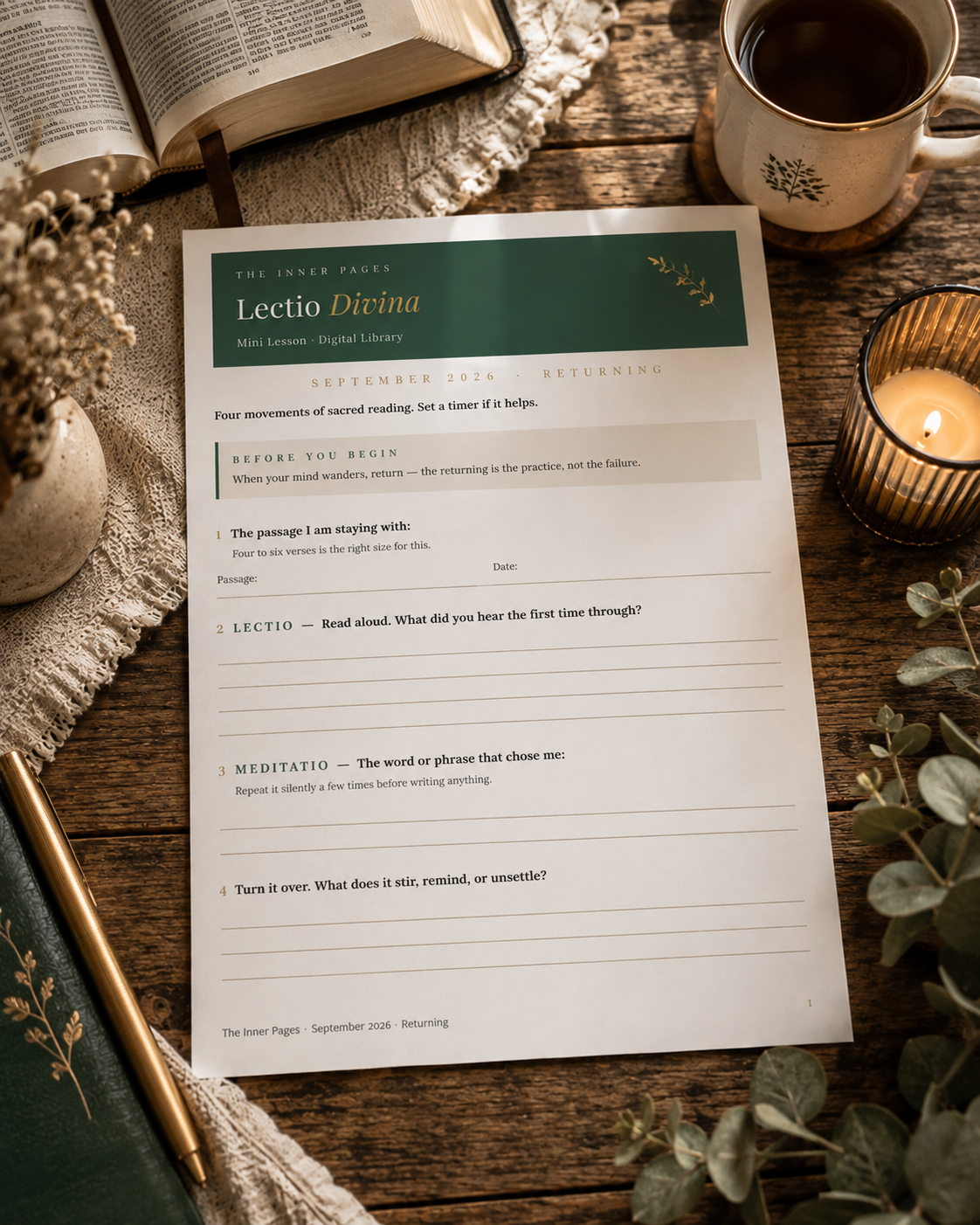 Lectio Divina — Mini Lesson on Four Step Sacred Reading (Printable PDF)