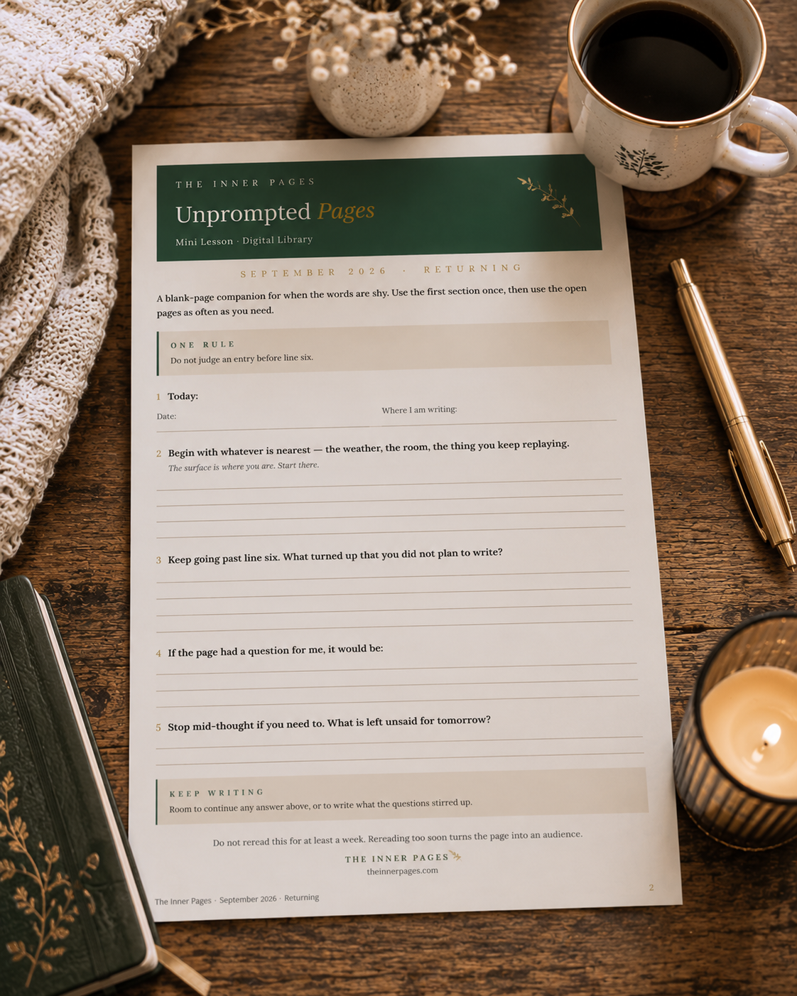 Unprompted Pages — Mini Lesson on Writing Without a Prompt (Printable PDF)