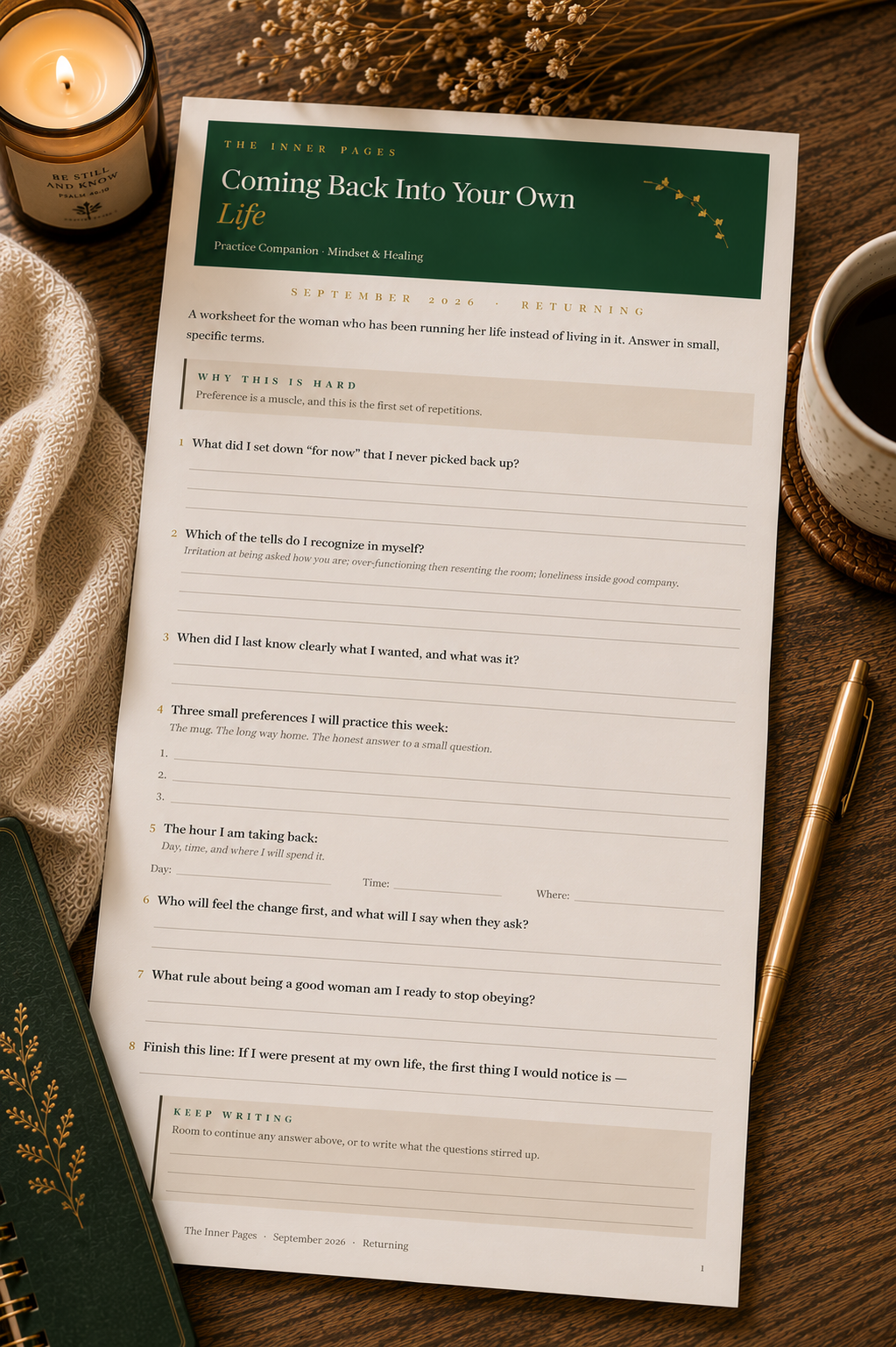 Coming Back Into Your Own Life — Worksheet for Women Who Over-Function (Printable PDF)