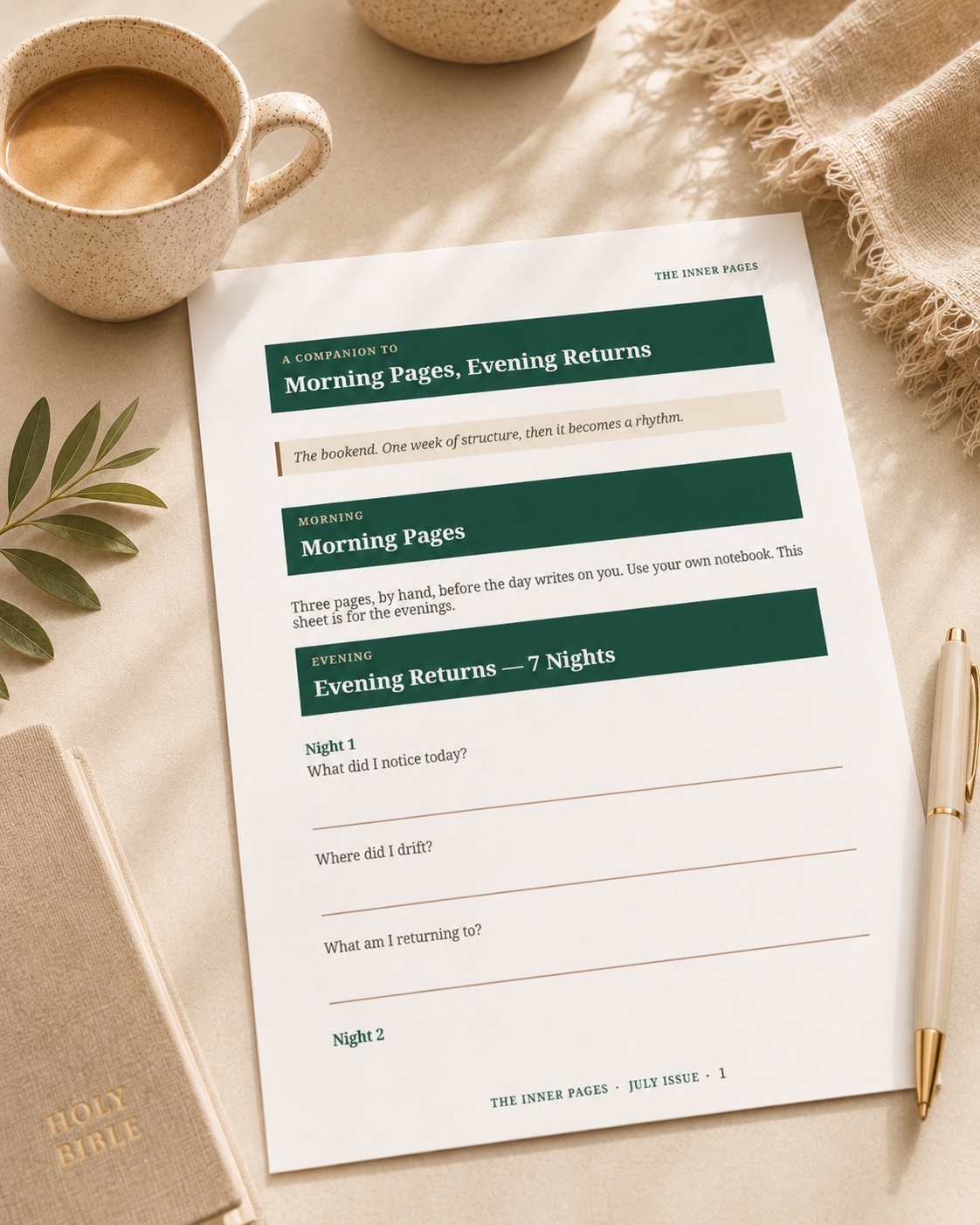 Practice Companion Worksheet · Morning Pages, Evening Returns
