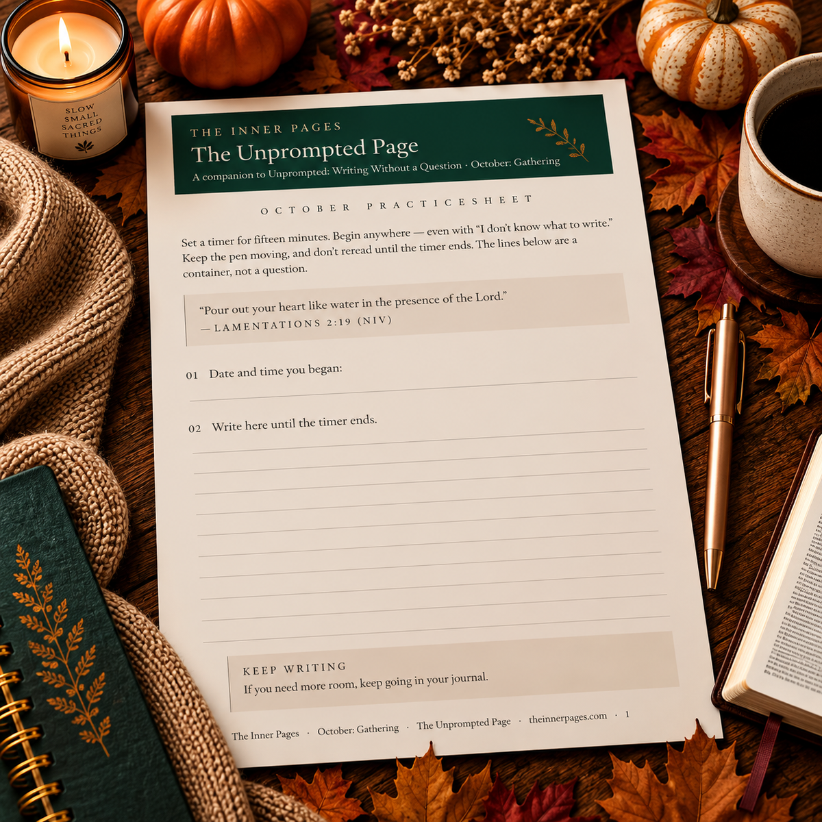 The Unprompted Page — 15-Minute Free Writing Journal Worksheet (Free Printable PDF)
